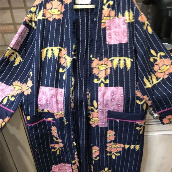 Free People Summer Dreams Duster Patchwork Floral Mix Blue Pink GoldOrange Open - Picture 6 of 6